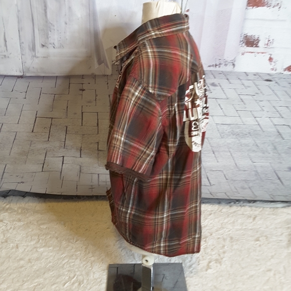 3/$15 Arizona Jean retro insp shirt brown plaid 7X - Picture 2 of 6